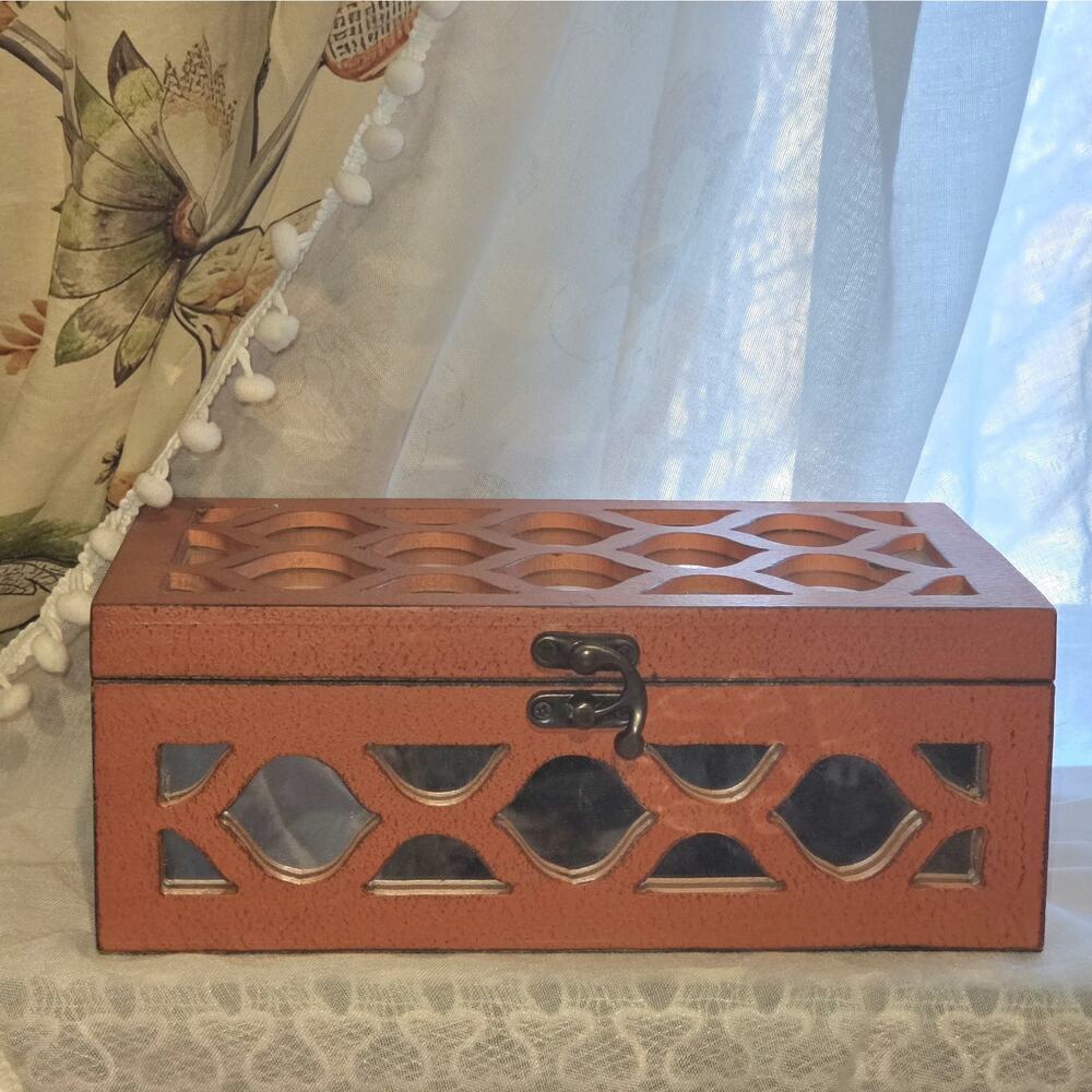 Wood Hinged Storage Box Orange Cheungs Overlay Mirror Panels